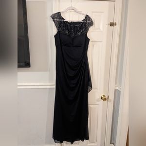 DJ-JAZ navy beaded evening gown worn once, size 18.